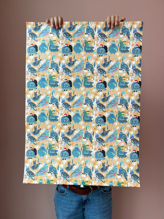 Merry Pigeons Festive Gift Wrap Sheets (3pk)
