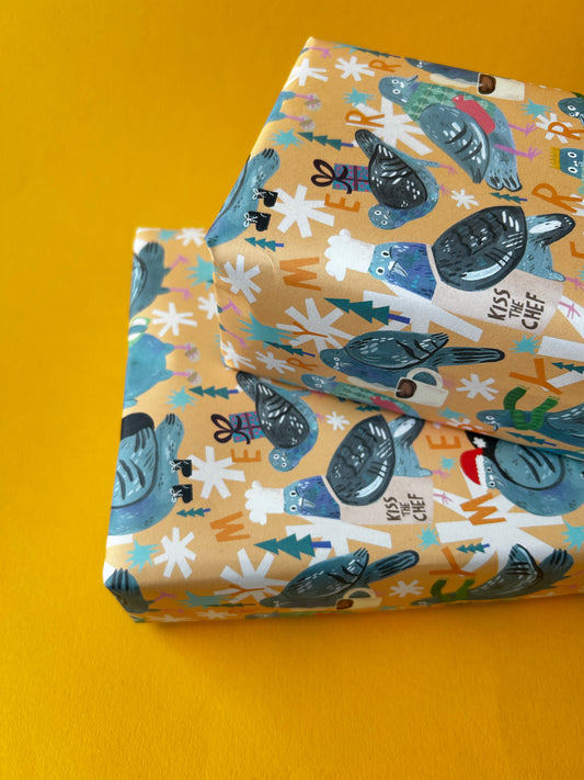 Merry Pigeons Festive Gift Wrap Sheets (3pk)