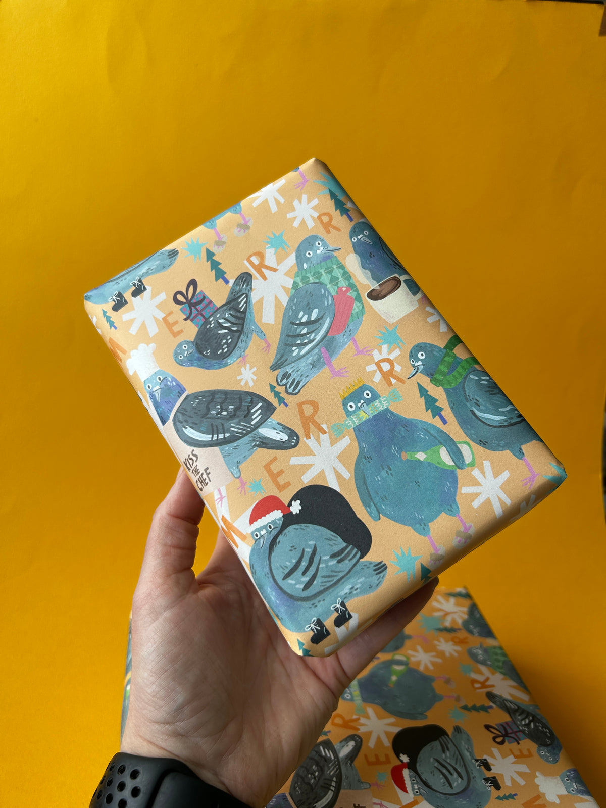 Merry Pigeons Festive Gift Wrap Sheets (3pk)
