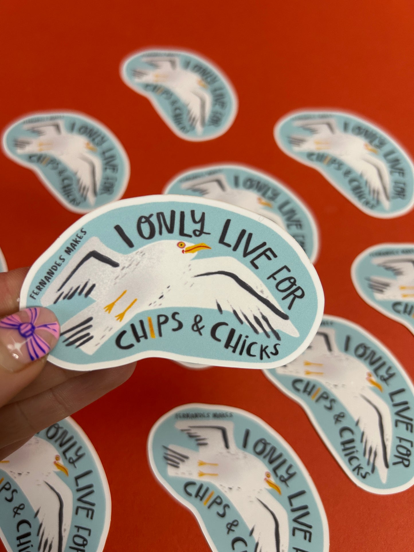 Seagull - I Only Live For Chips & Chicks Vinyl Sticker
