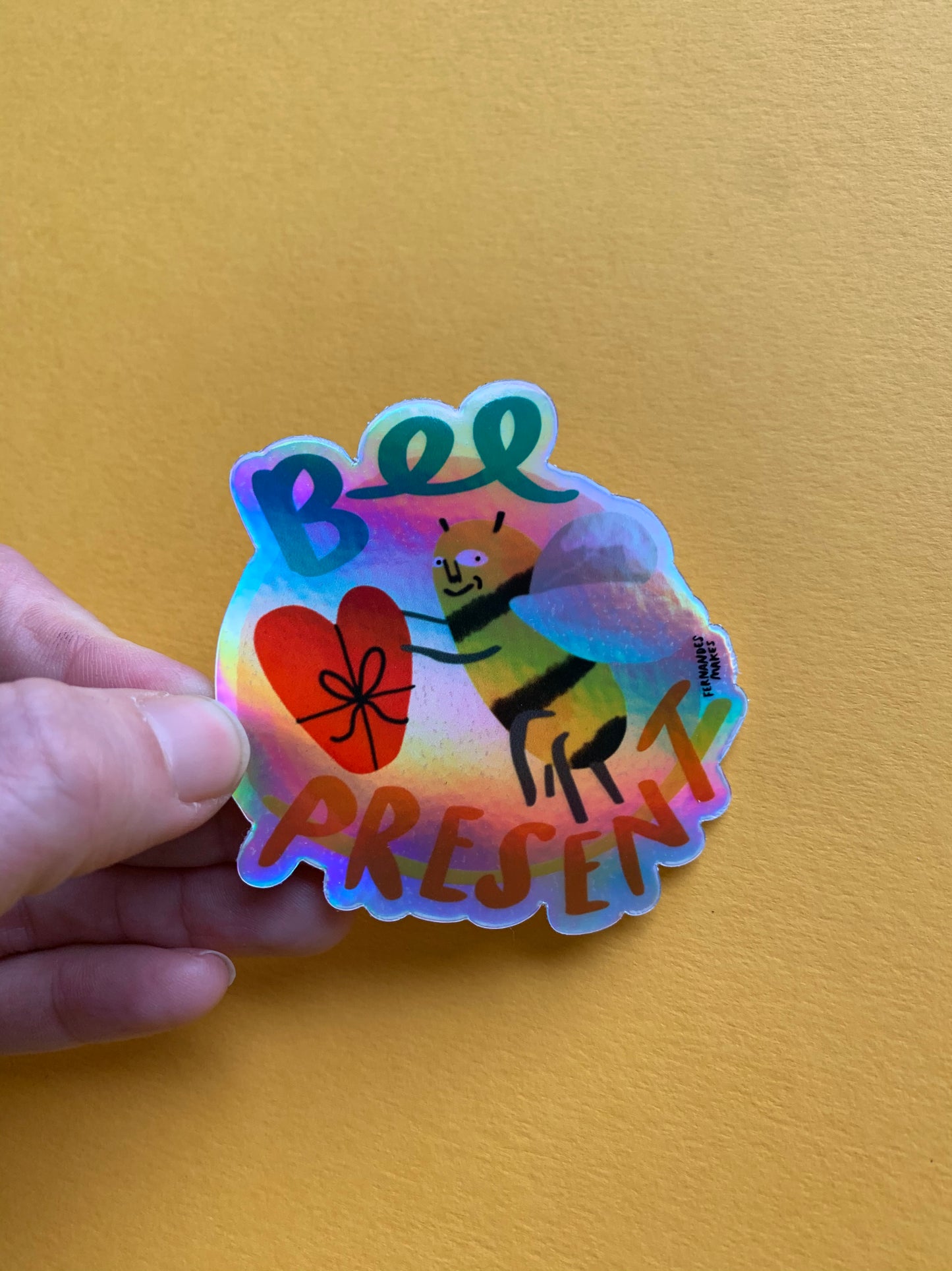 Bee Present Holographic Vinyl Sticker