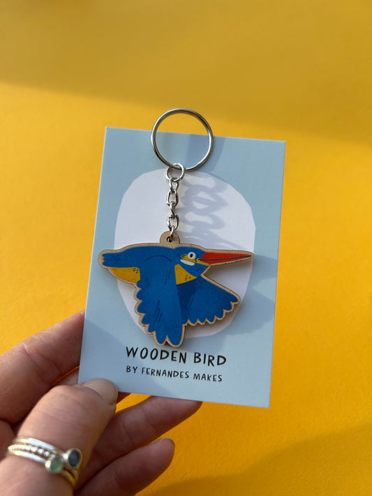 Kingfisher Wooden Keychain