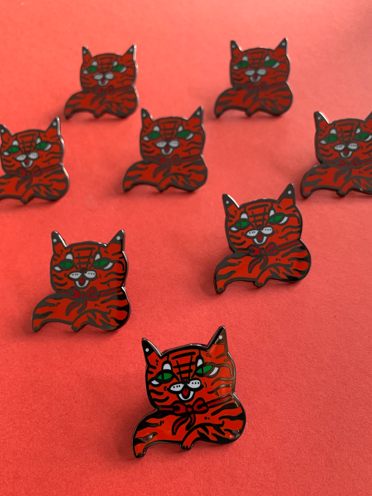 Red Bow Tiger Pin (Black or Gold)