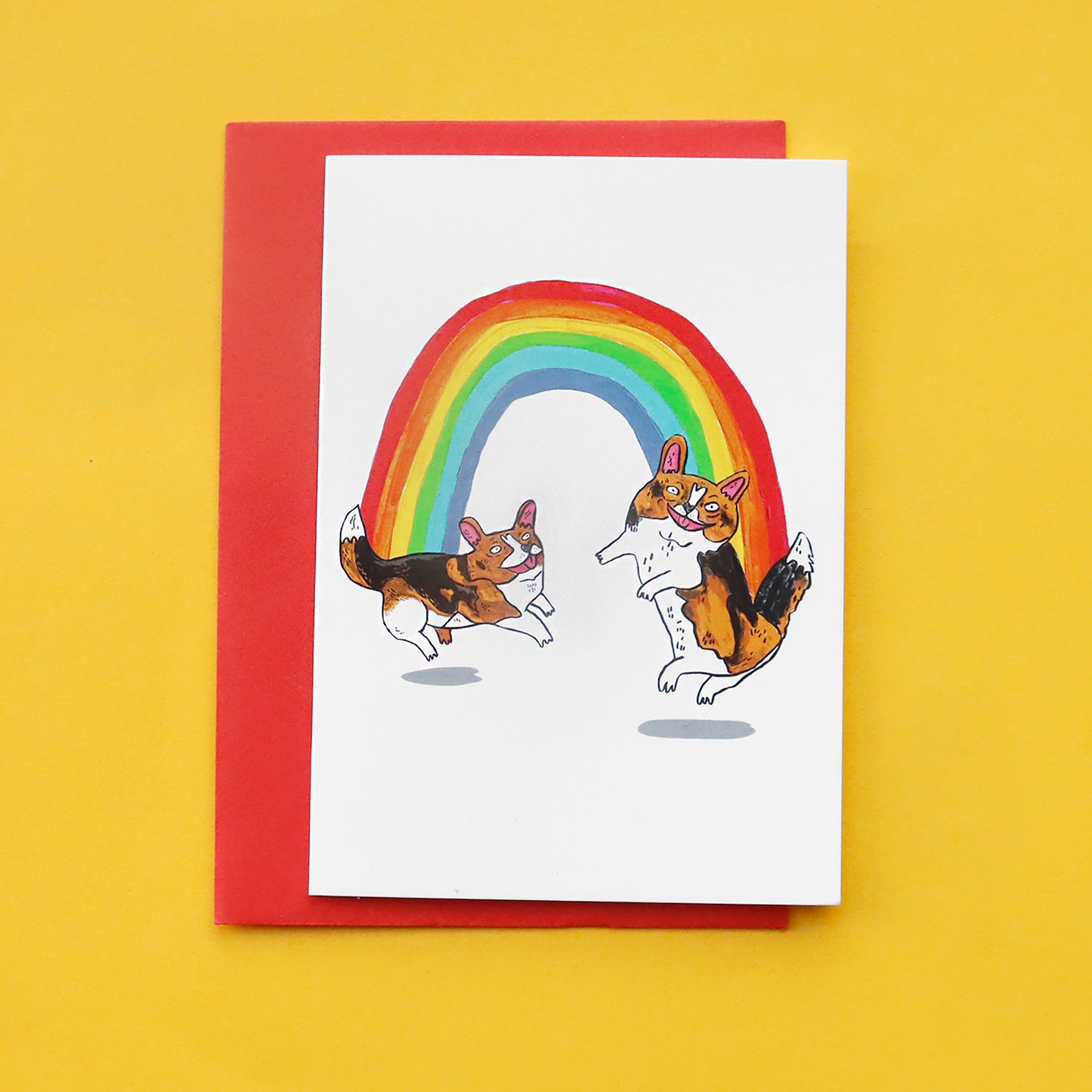 Happy Rainbow Corgi Dogs Greeting Card