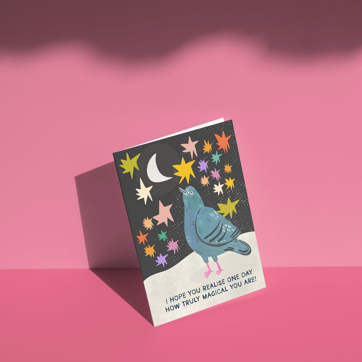 Truly Magical Pigeon + Stars greetings card