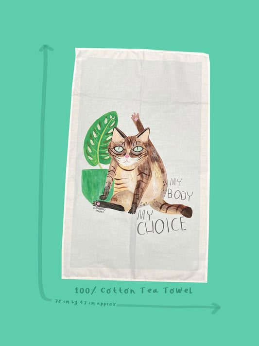 Cat Licking Tea Towel