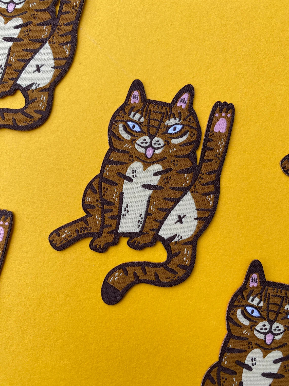 Cat Licking Woven Patch