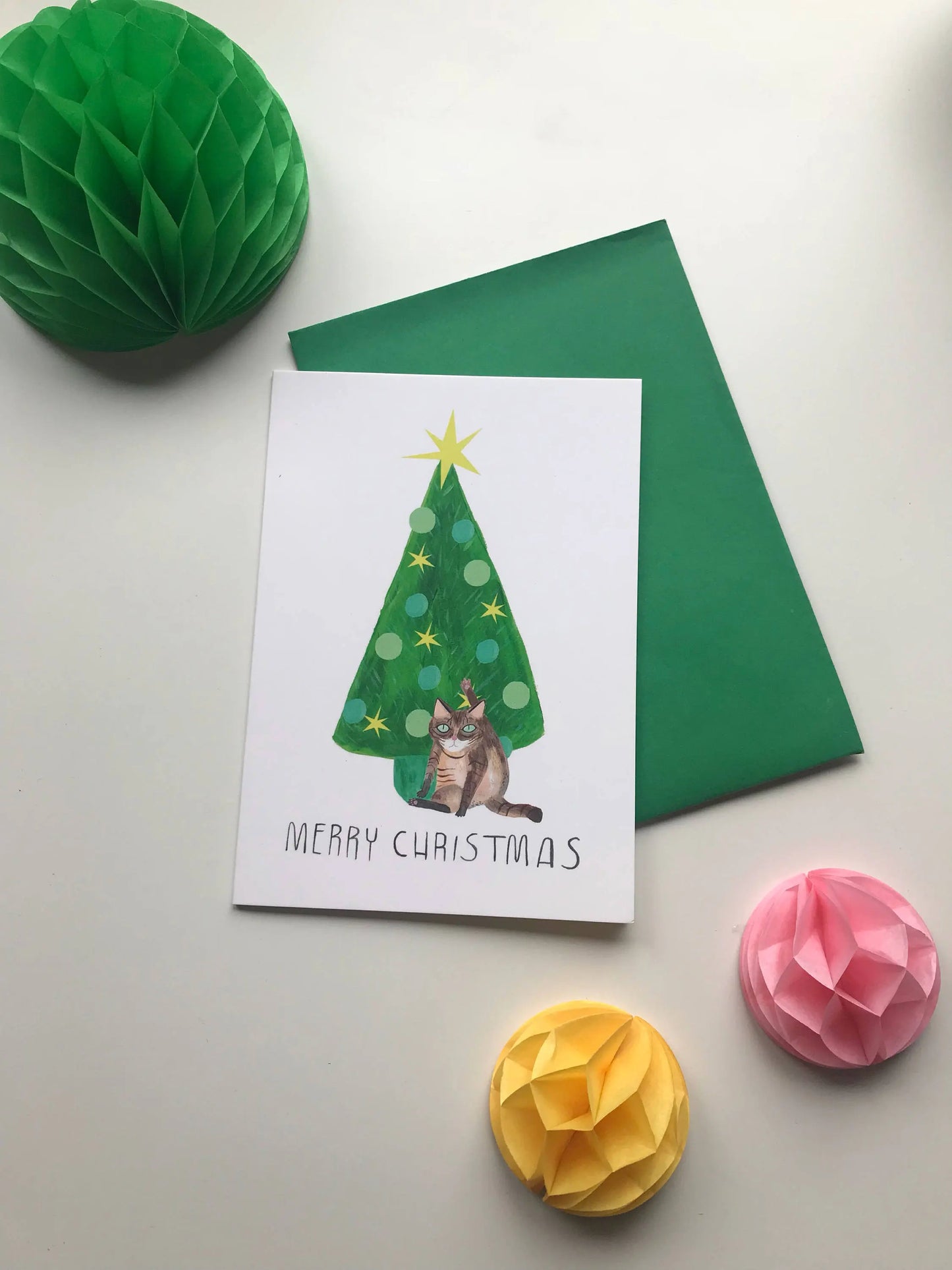 Cat Licking / Christmas / Festive Greeting Card
