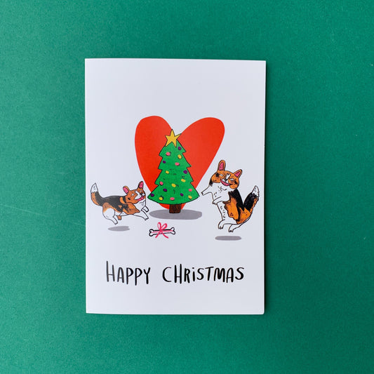 Happy Corgis Christmas Greeting Card