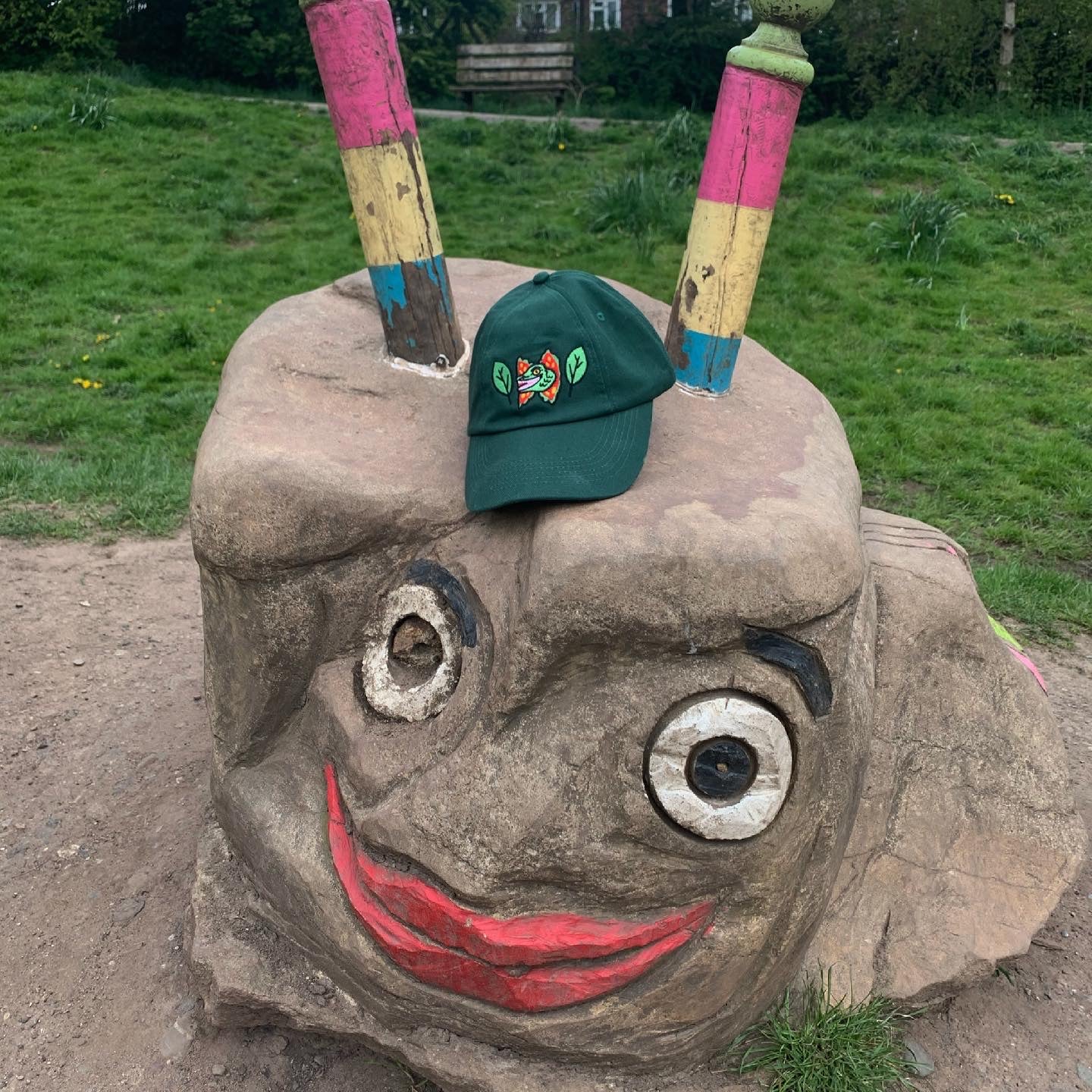 Dilophosaurus Dinosaur embroidered 100% heavy cotton Cap, Baseball Cap in forest Green - Fernandes Makes