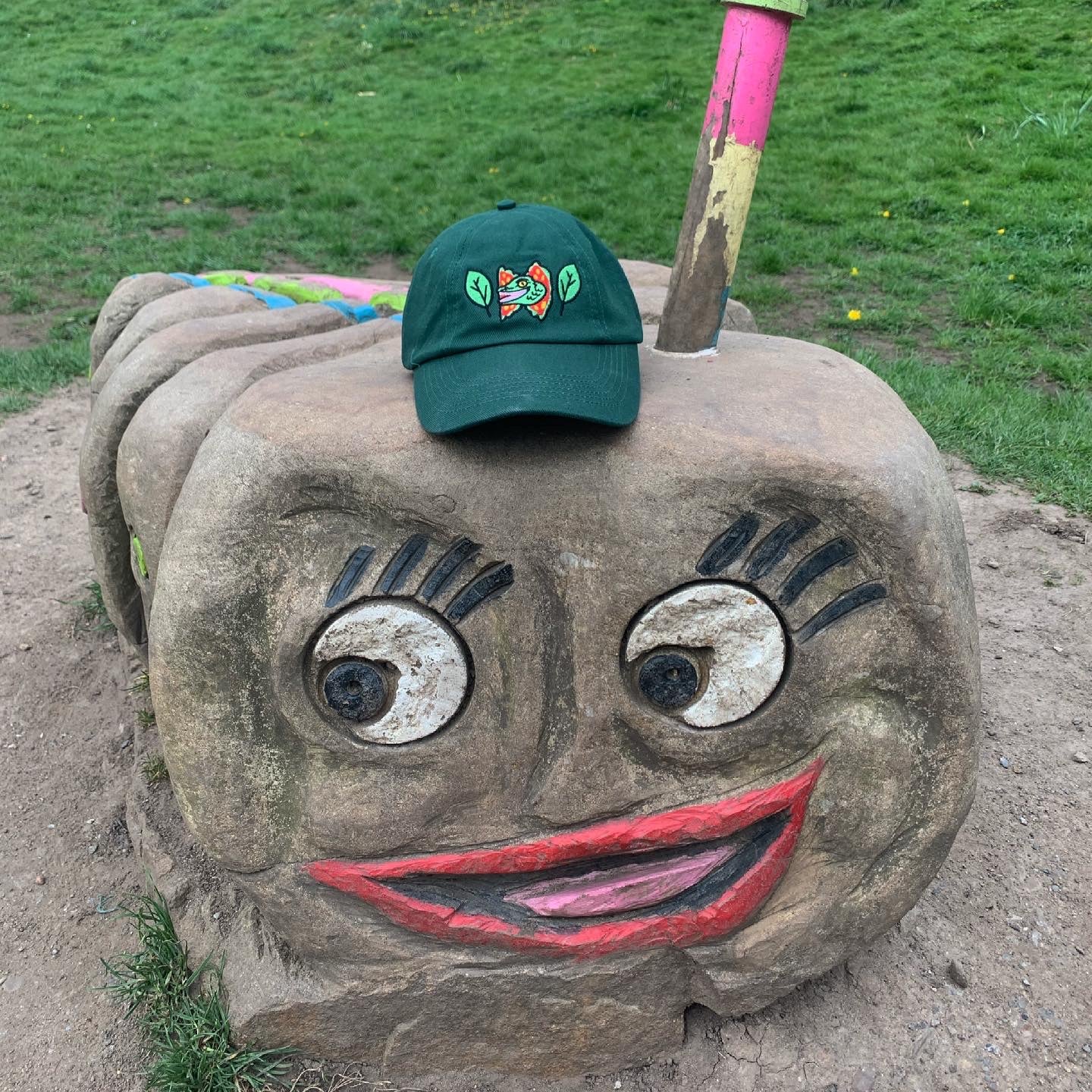Dilophosaurus Dinosaur embroidered 100% heavy cotton Cap, Baseball Cap in forest Green - Fernandes Makes