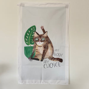 My Body My Choice Cat - Illustrated Cotton Tea Towel