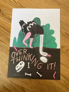 Overthinking it! - Ostrich Illustrated Digital Art Print