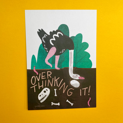 Overthinking it! - Ostrich Illustrated Digital Art Print