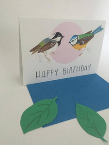 Pair of Tits Birthday Card - Blue Tit and Coal Tit, Cute Illustrated Bird Card for Him or Her, Nature Illustration, Blank Inside - Fernandes Makes
