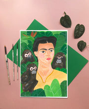 Frida Kahlo Inspired Art Print - Three Monkeys See No Evil - Acrylic Painting Print, Botanical Illustration, Monkey Illustration, Nature Art - Fernandes Makes