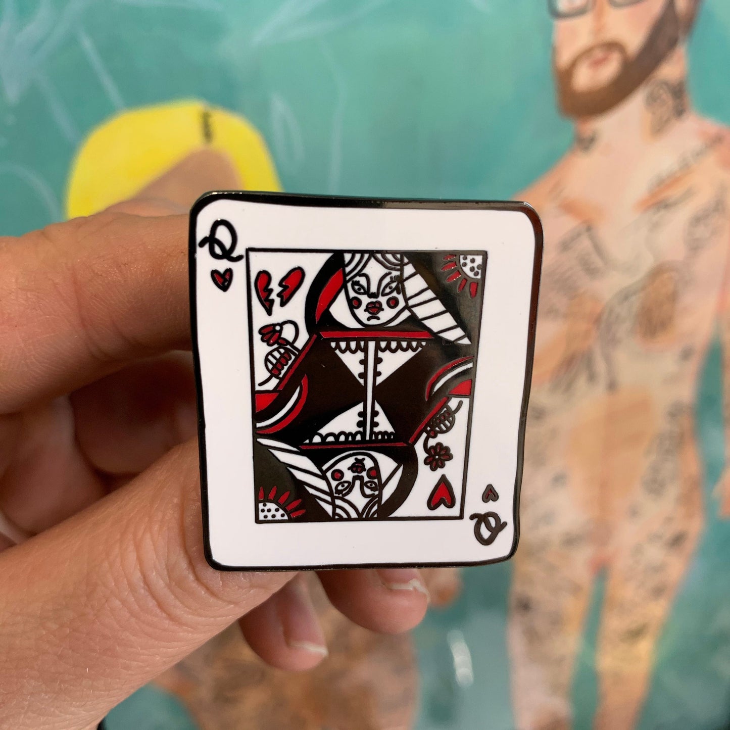 Queen Of Hearts Super Sized Enamel Pin - Playing Cards, Fun Clothes Accessory, Lapel Pin Badge, Queen Brooch, Hard Enamel Pin - Fernandes Makes