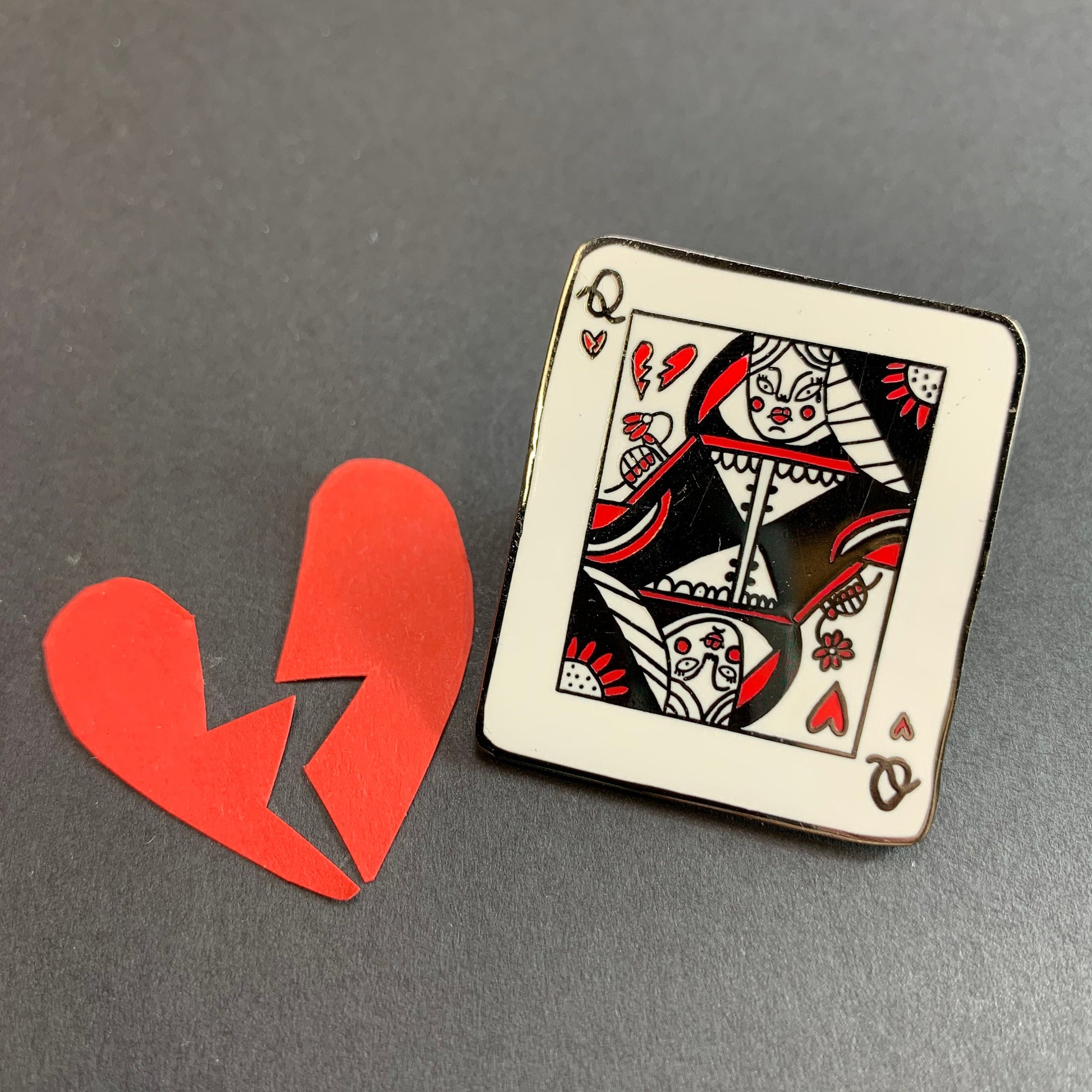 Queen Of Hearts Super Sized Enamel Pin - Playing Cards, Fun Clothes Accessory, Lapel Pin Badge, Queen Brooch, Hard Enamel Pin - Fernandes Makes