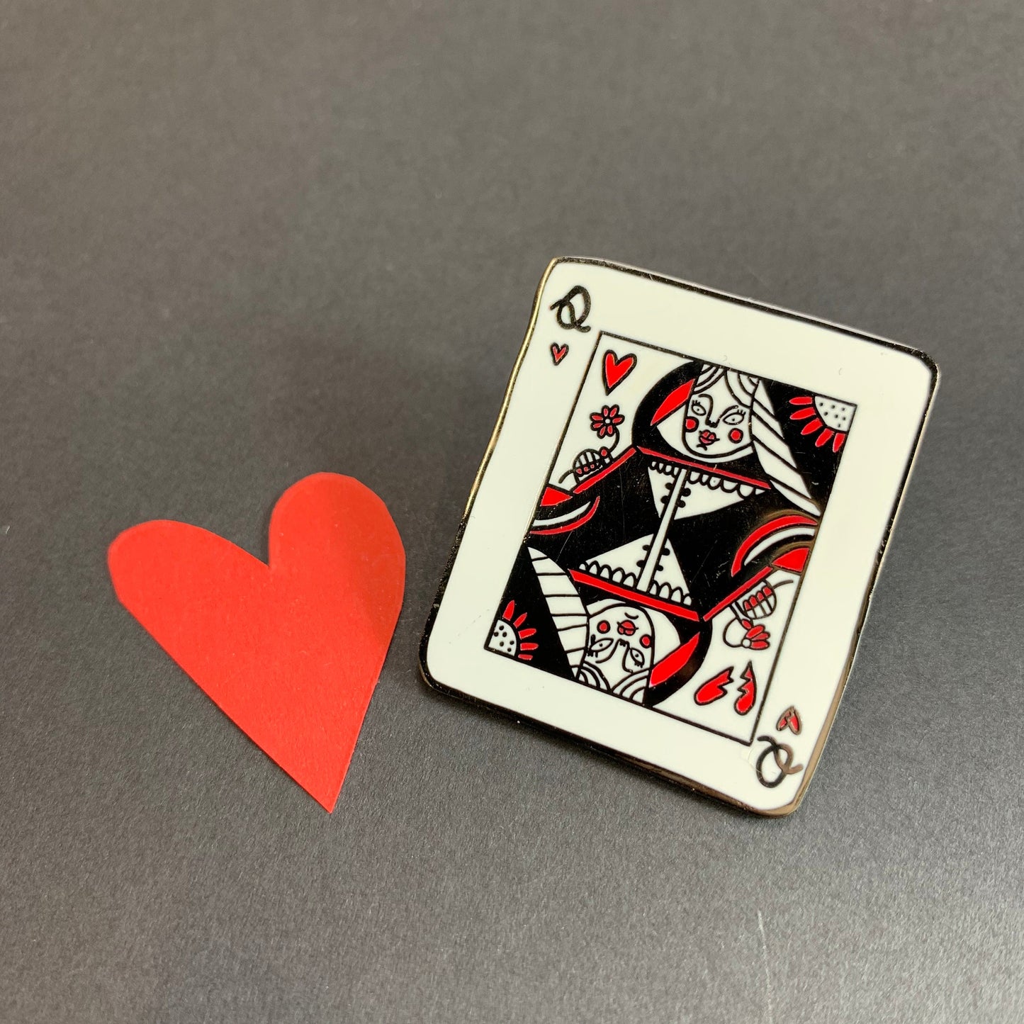 Queen Of Hearts Super Sized Enamel Pin - Playing Cards, Fun Clothes Accessory, Lapel Pin Badge, Queen Brooch, Hard Enamel Pin - Fernandes Makes