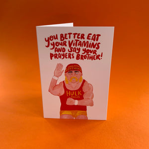 Hulk Hogan Greetings Card by Fernandes Makes - Wrestling Illustration, WrestleMania, Fun Pop Culture Card, Get Well Soon Card, Wrestler - Fernandes Makes