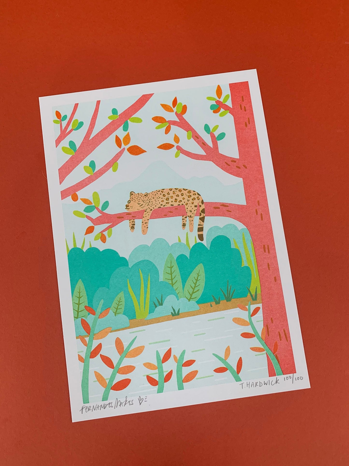 Sneaking in a nap - Cool Cat Jaguar RISO A4 Art Print - Limited Edition of 100. Collaboration with Fernandes Makes and Tom Hardwick - Fernandes Makes
