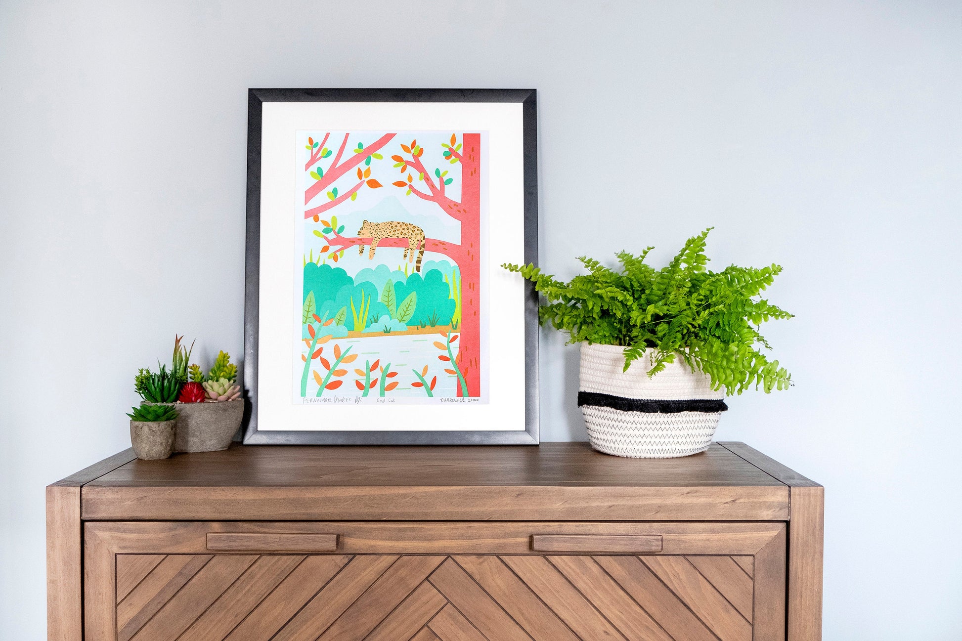 Sneaking in a nap - Cool Cat Jaguar RISO A4 Art Print - Limited Edition of 100. Collaboration with Fernandes Makes and Tom Hardwick - Fernandes Makes