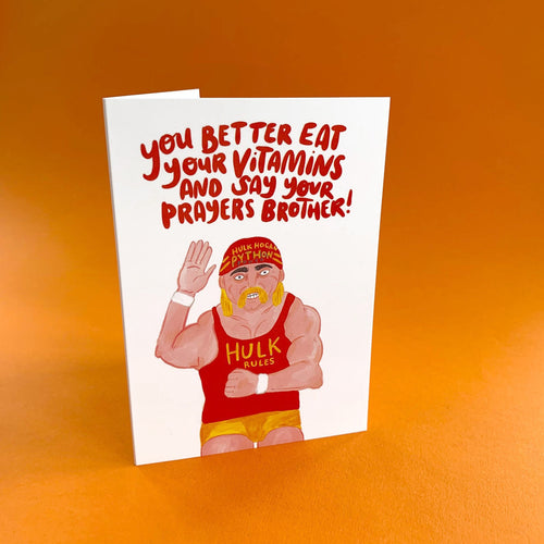 Hulk Hogan Greetings Card by Fernandes Makes - Wrestling Illustration, WrestleMania, Fun Pop Culture Card, Get Well Soon Card, Wrestler - Fernandes Makes