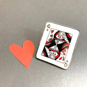 GOLD Queen Of Hearts Super Sized Enamel Pin - Playing Cards, Fun Clothes Accessory, Lapel Pin Badge, Queen Brooch, Hard Enamel Pin - Fernandes Makes