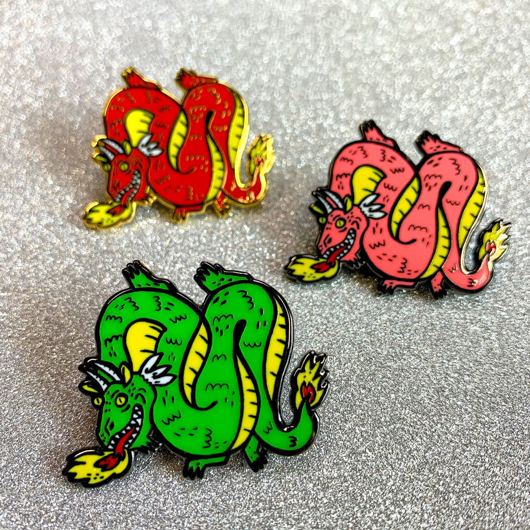 Fiery Dragon Hard Enamel Pin - Mythical Dragon, Pin Badge, Lapel Pin, Animal Brooch, Fun Clothes Accessory, Dragon Illustration - Fernandes Makes