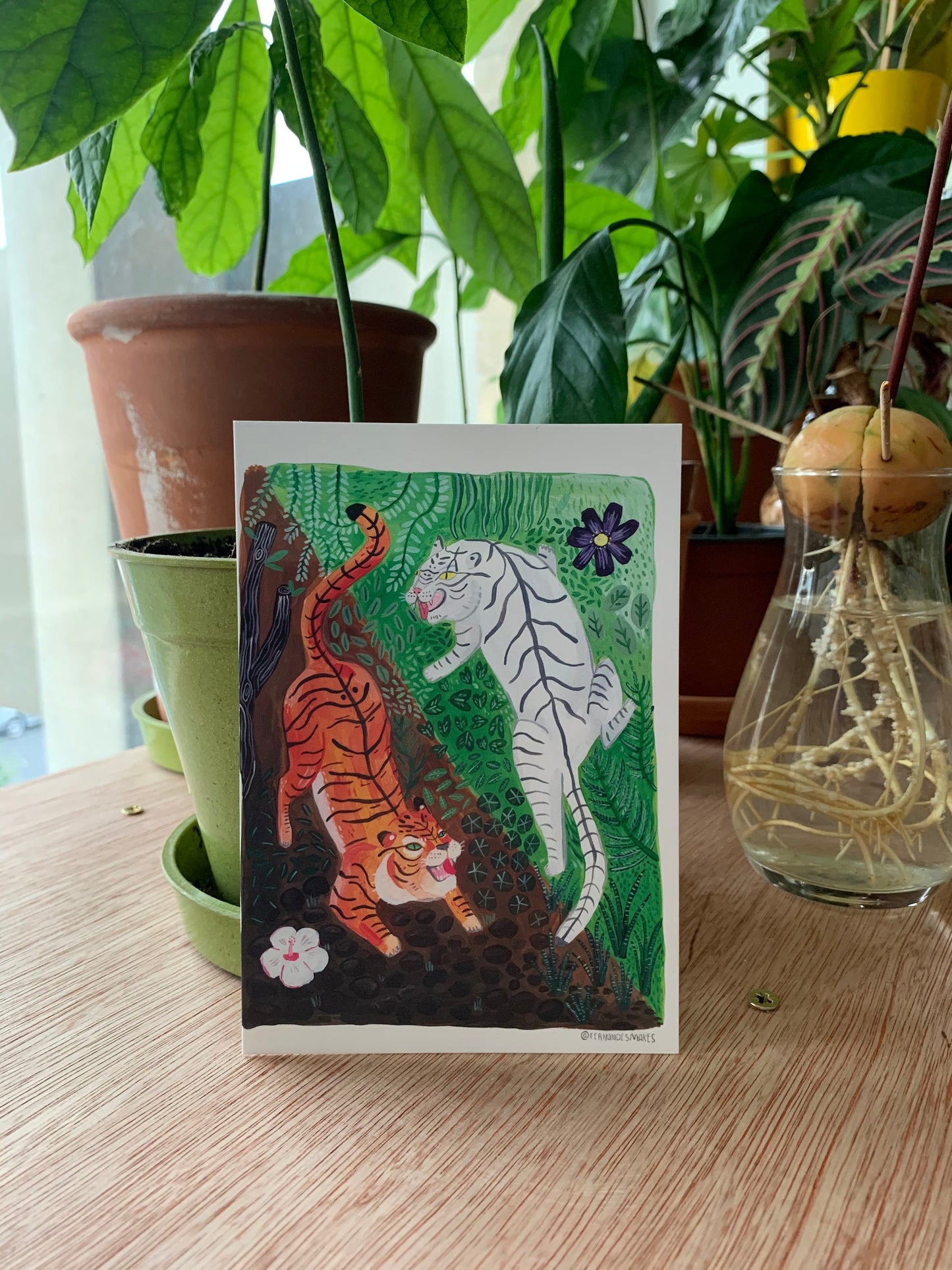 Yin + yang tigers fun illustration postcard A6 / mini art print - Fernandes Makes