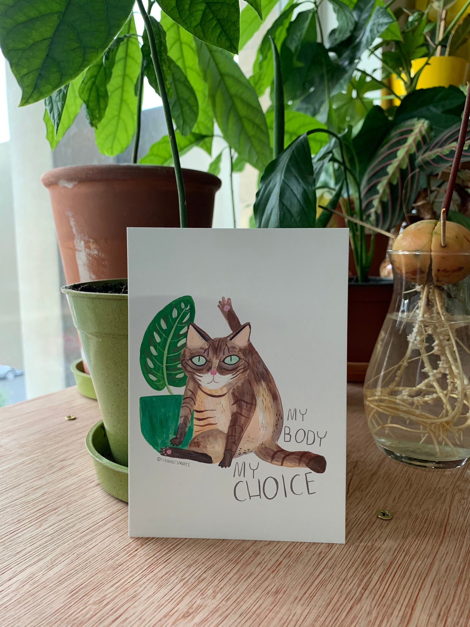 My body, my  choice cat licking  postcard A6 - Fernandes Makes