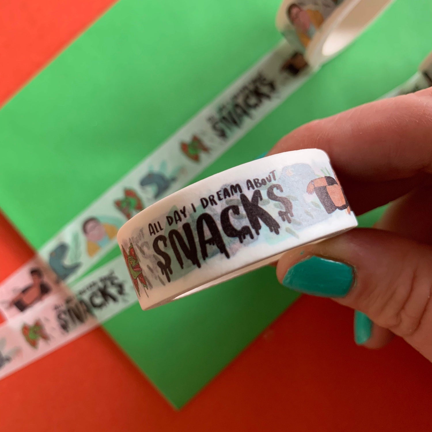 All day I dream about snacks, Jurassic park inspired stationary and dinosaur lovers Paper Washi tape for journals notebooks and scrapbooking - Fernandes Makes