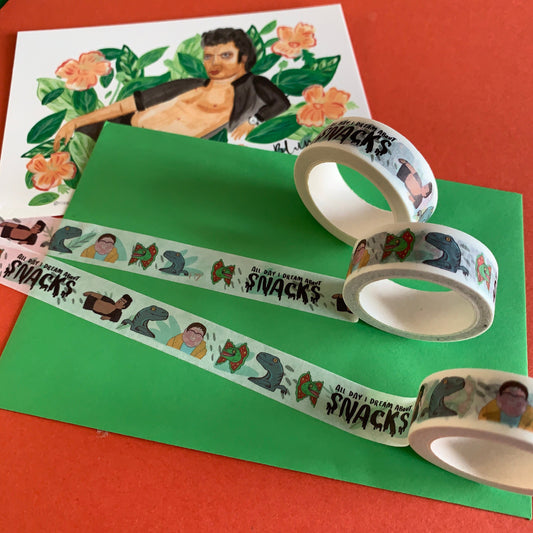 All day I dream about snacks, Jurassic park inspired stationary and dinosaur lovers Paper Washi tape for journals notebooks and scrapbooking - Fernandes Makes