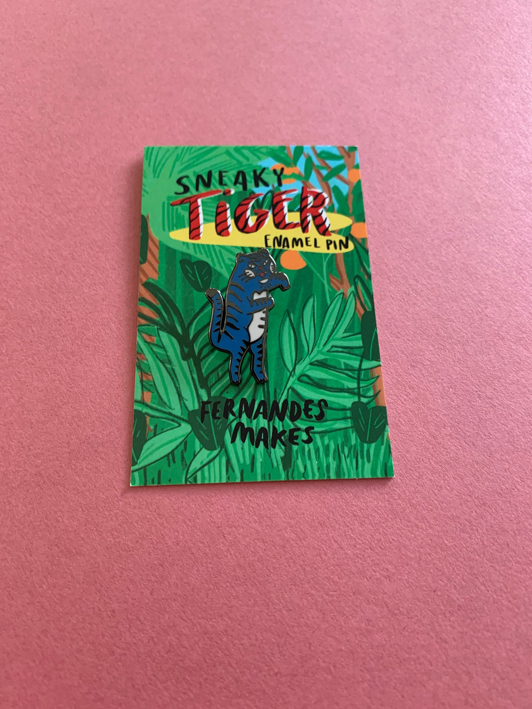 BLUE Creeping Tiger Hard Enamel Pin - Cute Jungle Animal Pin, Lapel Pin, Animal Brooch, Tiger Illustration, Small Gift, Clothes Accessory - Fernandes Makes