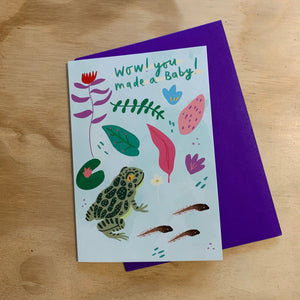 Wow you made a baby! - Happy frog illustrated A6 greeting card - Fernandes Makes