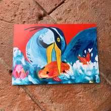 Fishing Heron, wild bird illustration - A6 postcard, Mini art print - Fernandes Makes