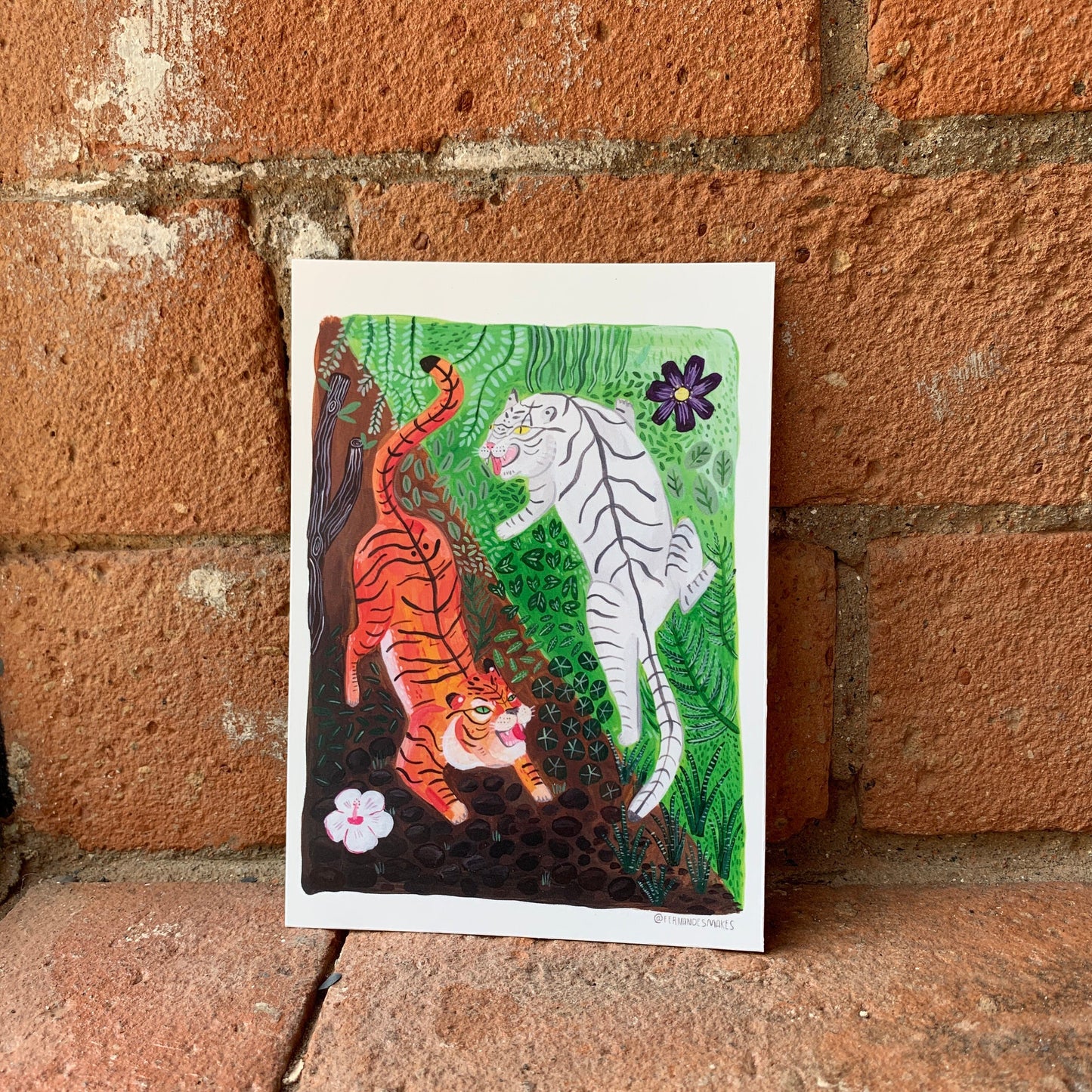 Yin + yang tigers fun illustration postcard A6 / mini art print - Fernandes Makes