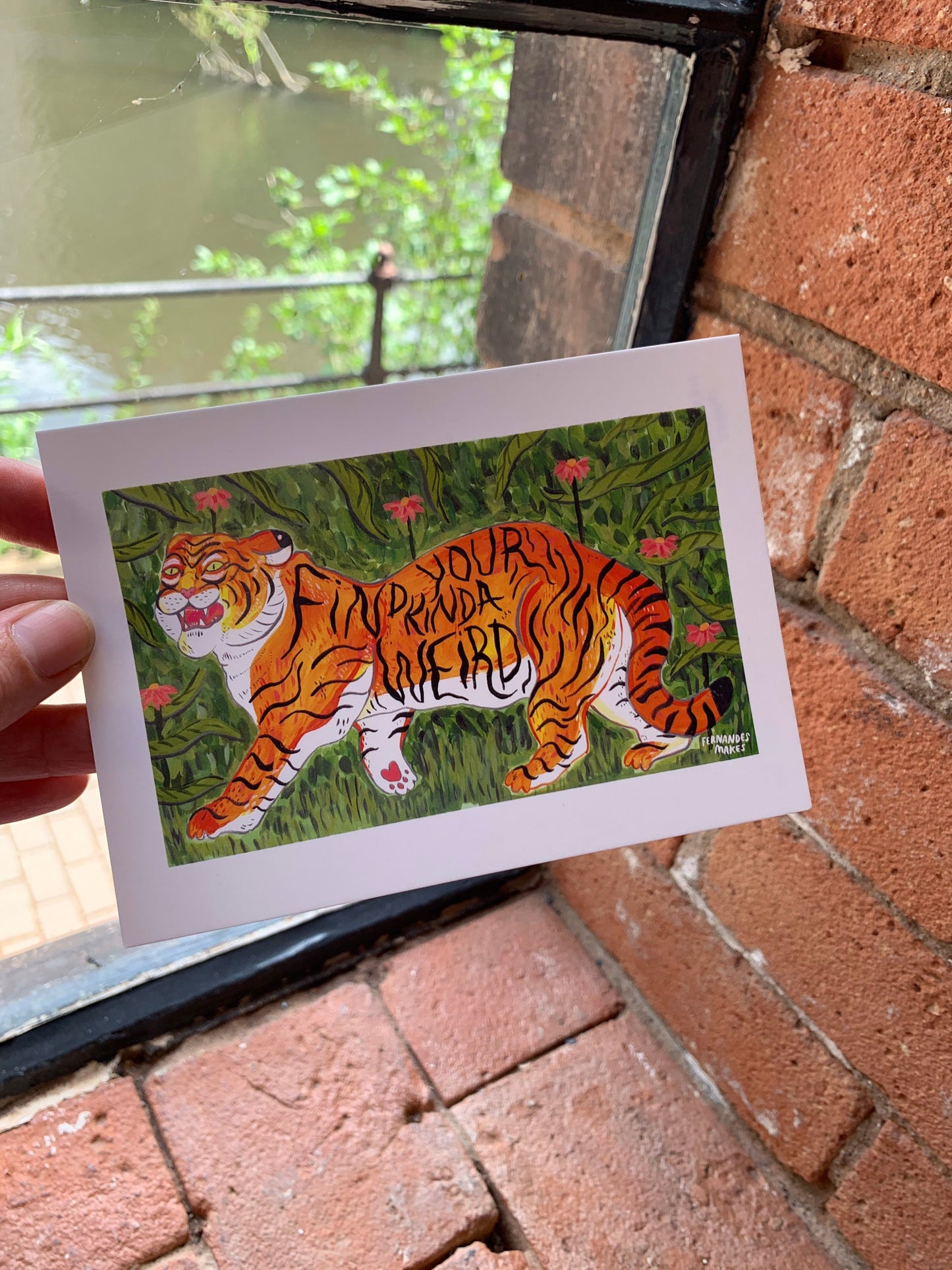 Tiger postcard - Find your weird - Postcard, Animal illustration, mini print, tiger painting print, Jungle cat - Fernandes Makes