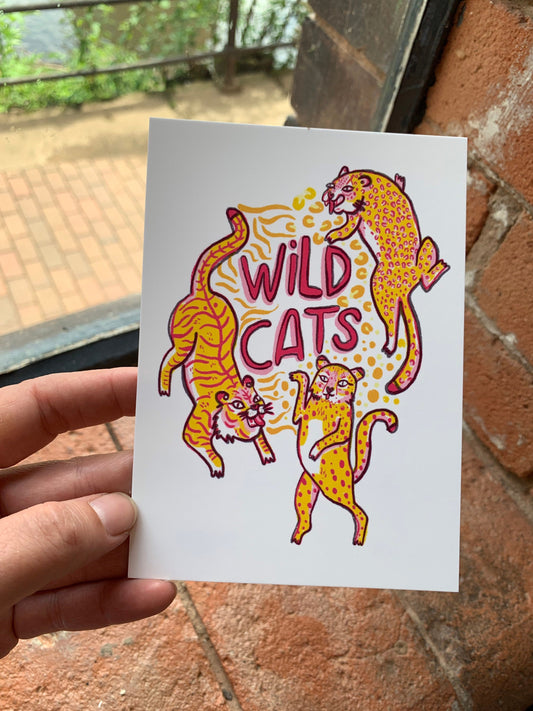 Wild Cats big dancing cats postcard A6 - Fernandes Makes
