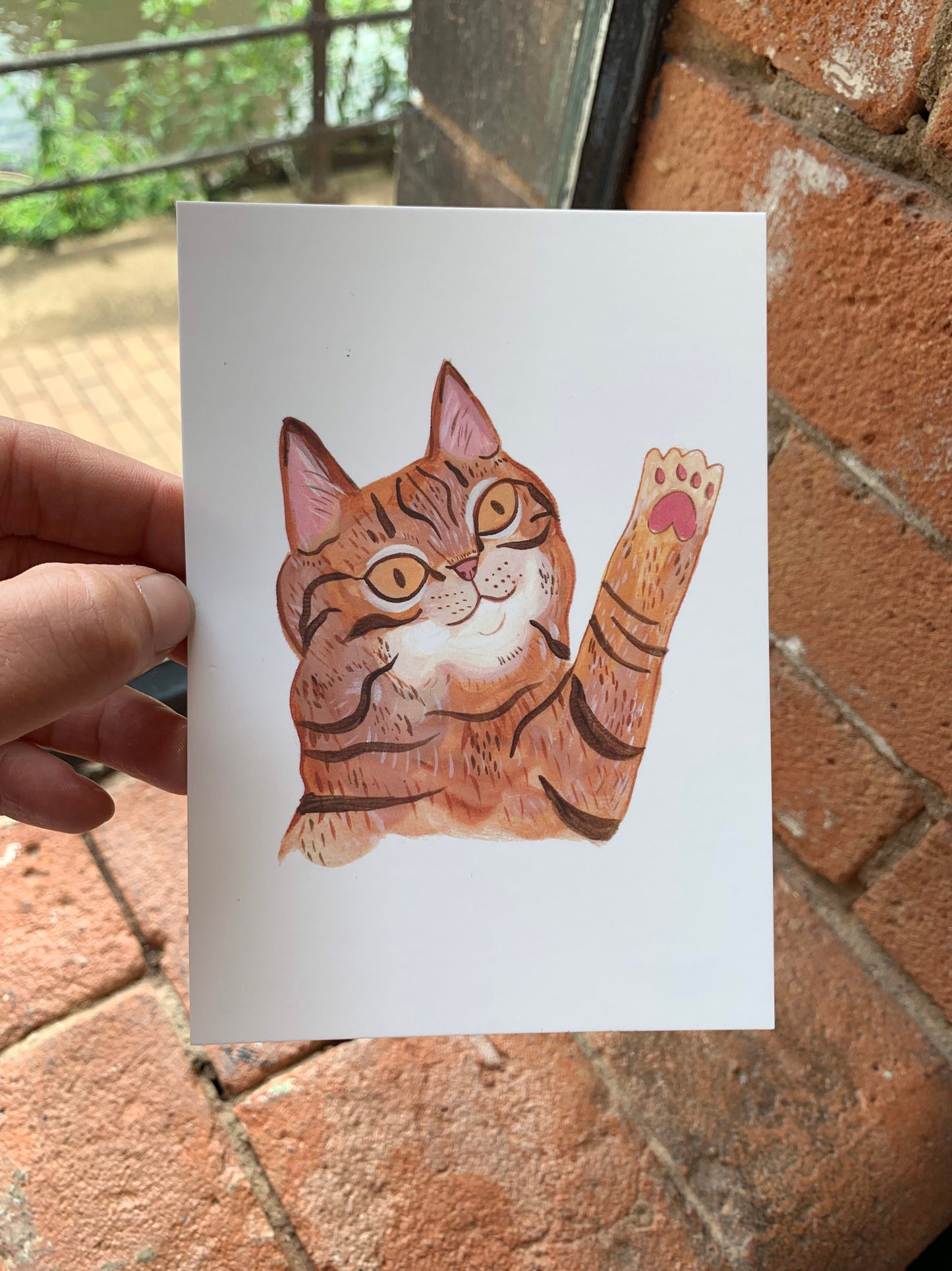 High five cat illustration - A6 postcard, Mini print - Fernandes Makes