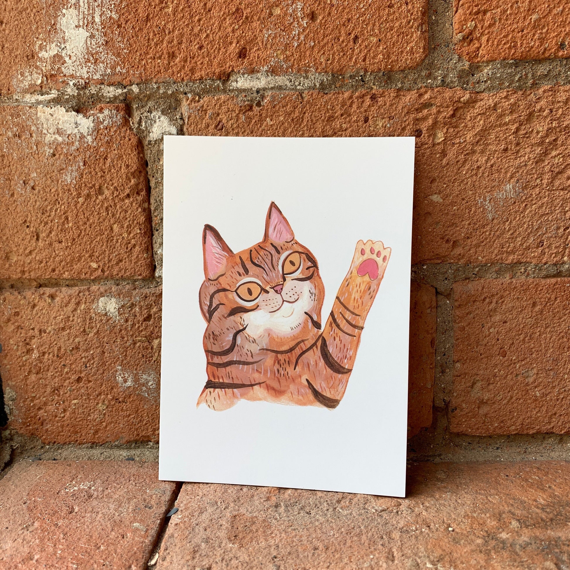 High five cat illustration - A6 postcard, Mini print - Fernandes Makes