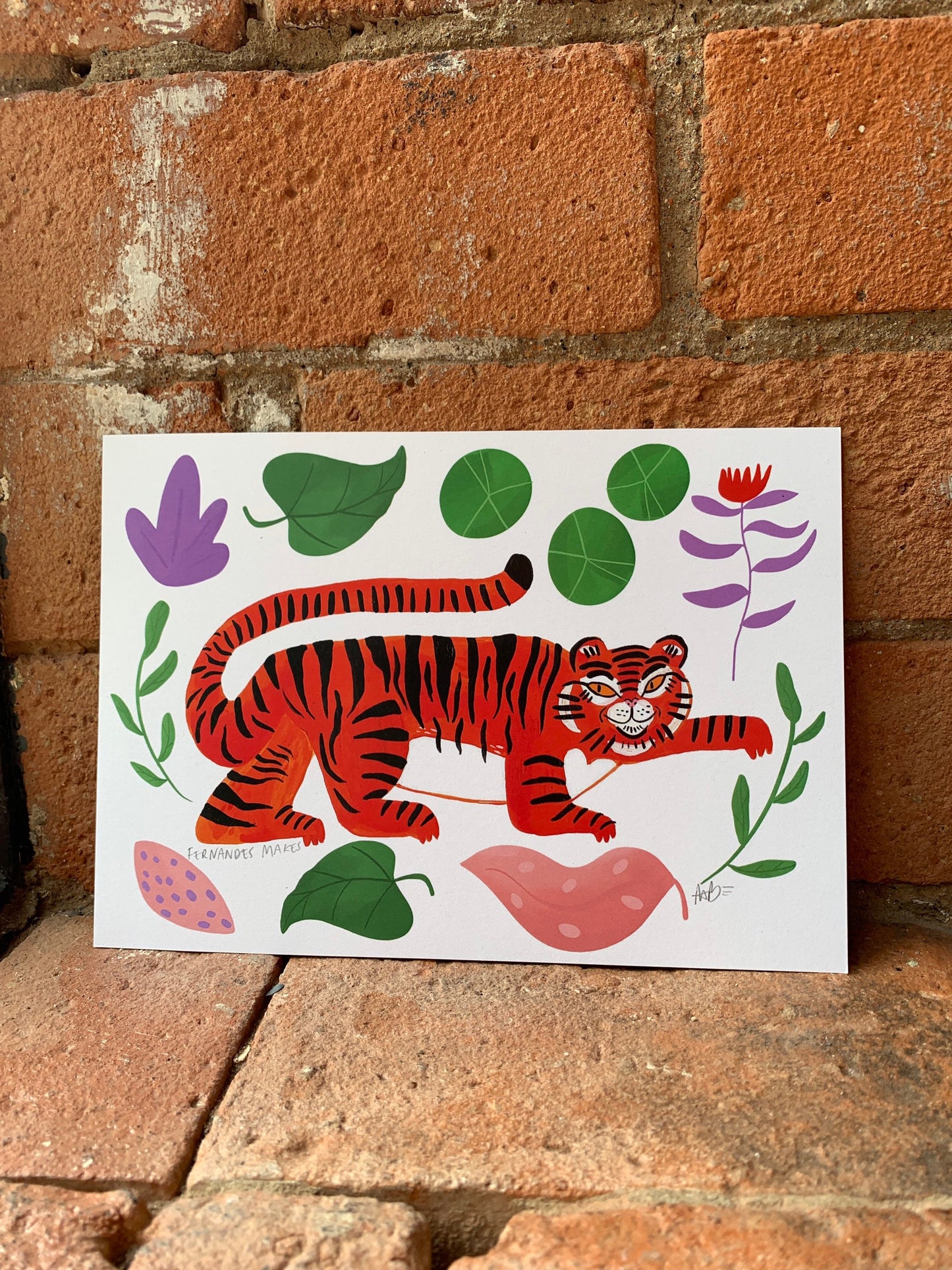 Creeping Tiger, fun illustration postcard A6 / mini art print - Fernandes Makes