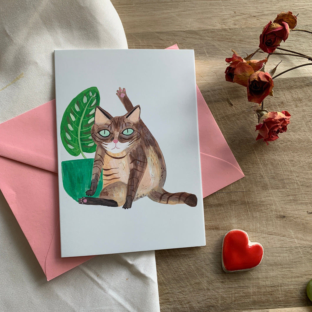 Cat licking A6 Greetings Card - Funny Rude Cat Card, Cat Illustration, Relax Card, Humour, Animal Painting, Self Care, Blank Inside - Fernandes Makes