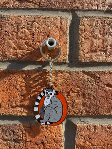 Ring-Tailed Lemur Key Ring - Animal Illustration, Keychain, Large Madagascar Lemur Enamel Keyring, Fun Animal Accessory Gift, - Fernandes Makes
