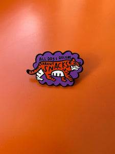 Tiger Enamel Pin - All Day I Dream About Snacks - Hungry Tiger Illustration, Jungle Animal Brooch, Lapel Pin, Fun Clothes Accessory - Fernandes Makes