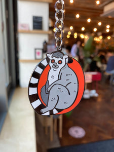 Ring-Tailed Lemur Key Ring - Animal Illustration, Keychain, Large Madagascar Lemur Enamel Keyring, Fun Animal Accessory Gift, - Fernandes Makes