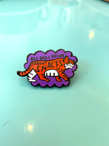 Tiger Enamel Pin - All Day I Dream About Snacks - Hungry Tiger Illustration, Jungle Animal Brooch, Lapel Pin, Fun Clothes Accessory - Fernandes Makes