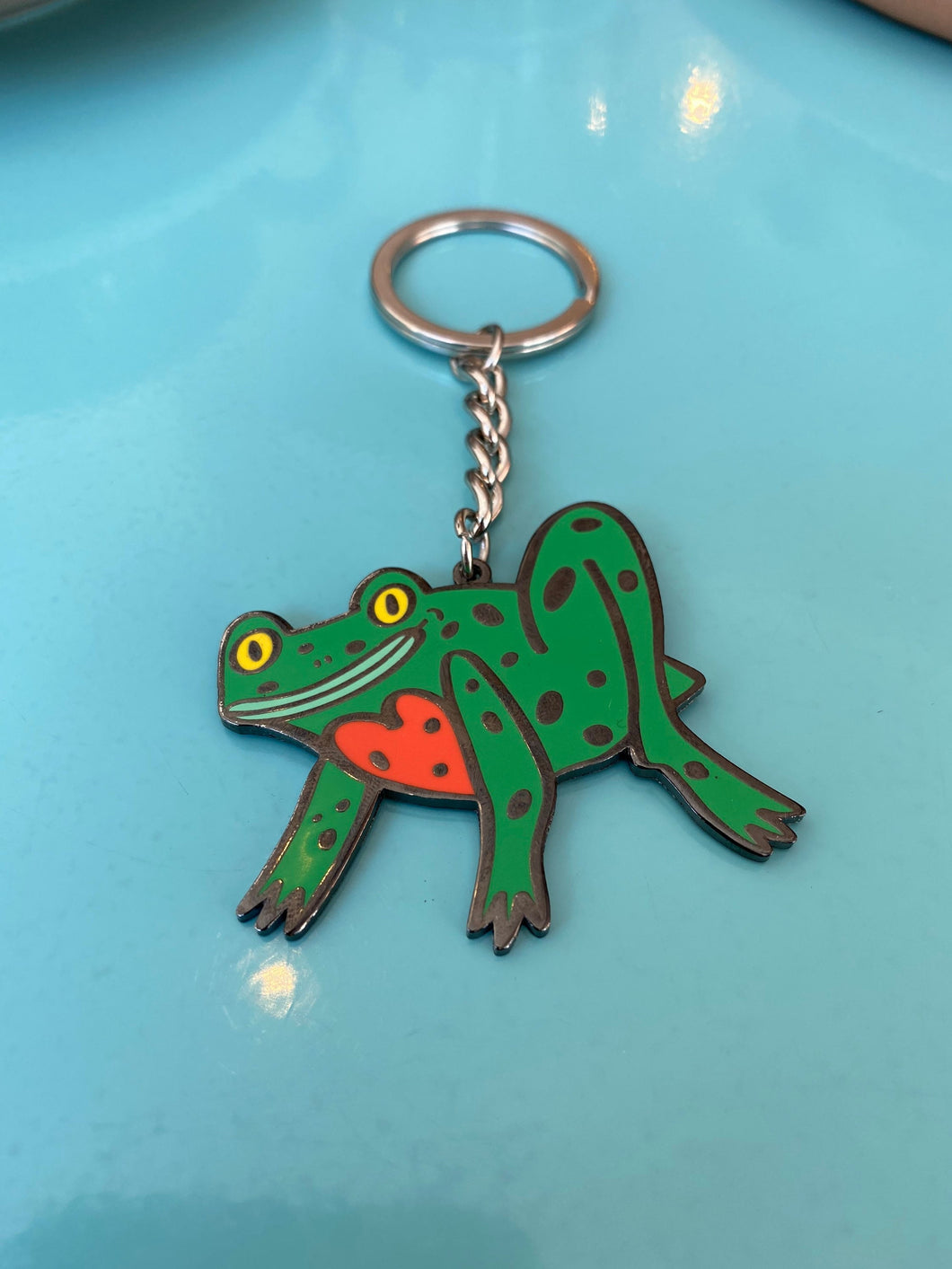 Frog Key Ring - Lucky Frog Prince - Cute Frog With Love Heart Illustration, Tree Frog, Green Animal Keychain, Funny Cute Gift Idea - Fernandes Makes