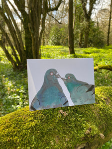 Pigeon in love - Pigeon Fancier thinking of you card A6 Greeting card -  Bird animal illustration - moving house - Fernandes Makes