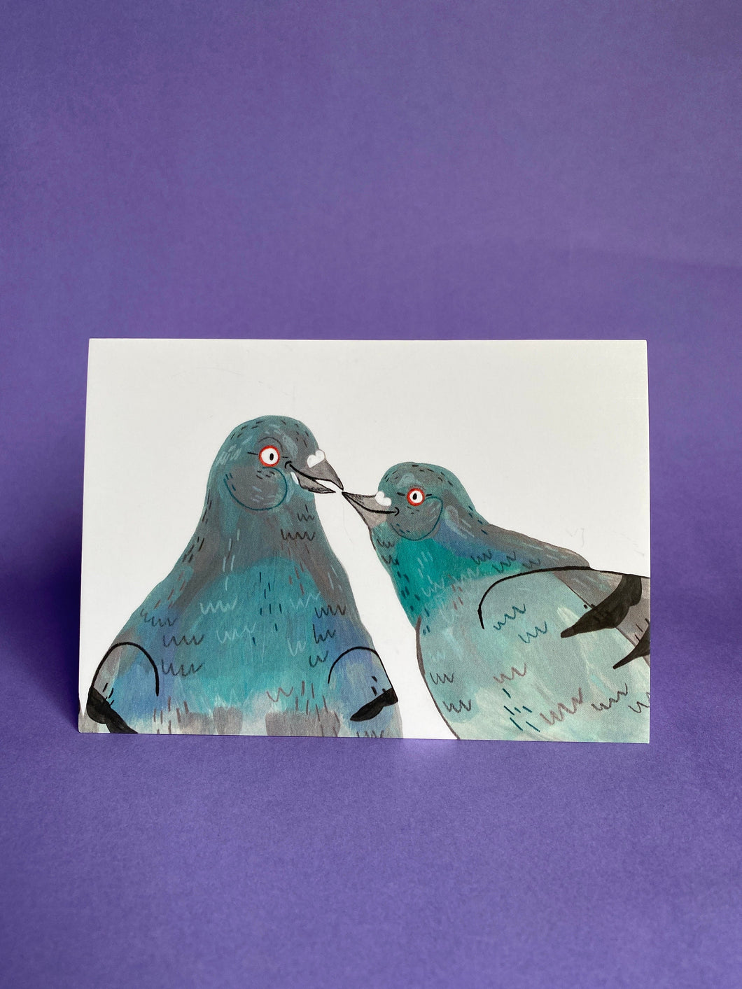 Pigeon in love - Pigeon Fancier thinking of you card A6 Greeting card -  Bird animal illustration - moving house - Fernandes Makes
